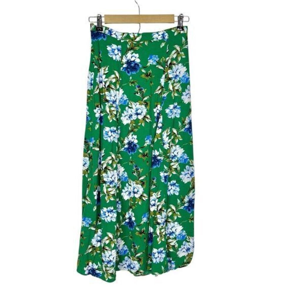 Banana Republic Green Floral Maxi Skirt Long A-line Sz Godet Printed White Rayon